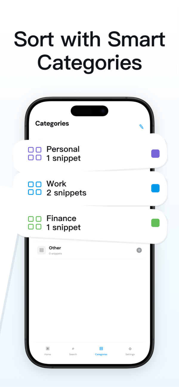 SnipShelf app screenshot template preview, screen 4 of 5, Productivity design