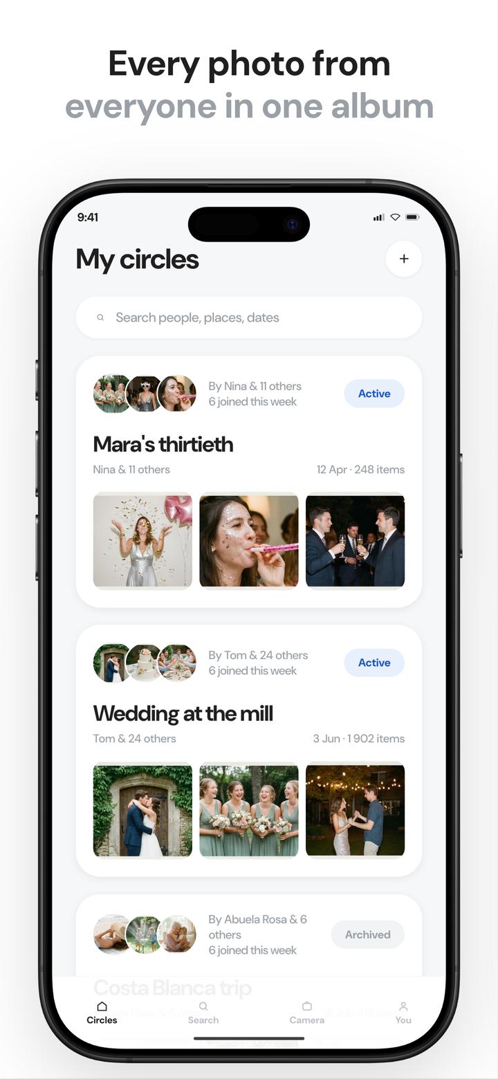 SnapCircle app screenshot template preview, screen 2 of 5, Photography design