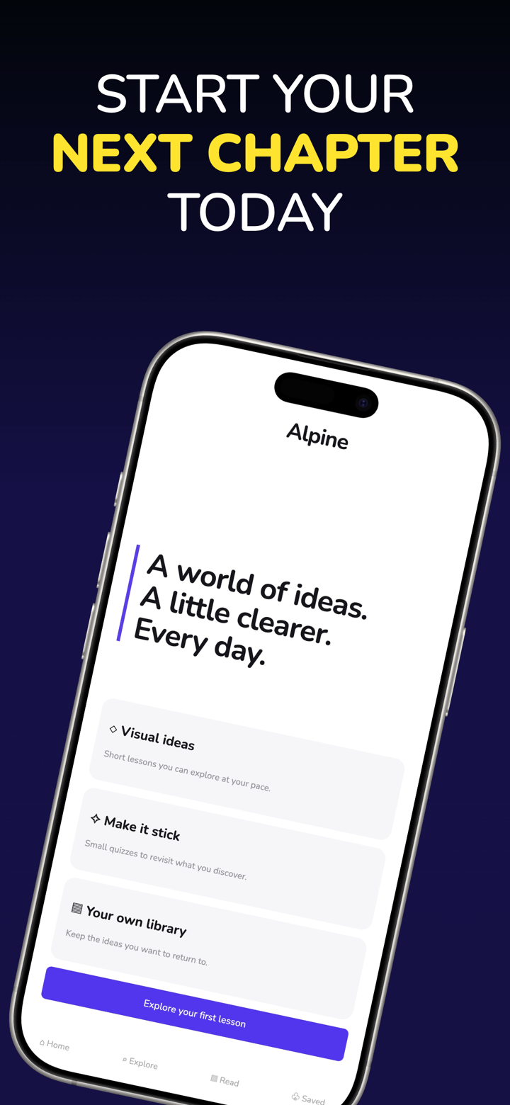 Alpine Mind app screenshot template preview, screen 4 of 8, Education design