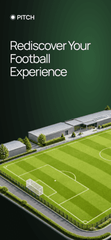 Pitch Live app screenshot template preview, screen 1 of 5, Sports design