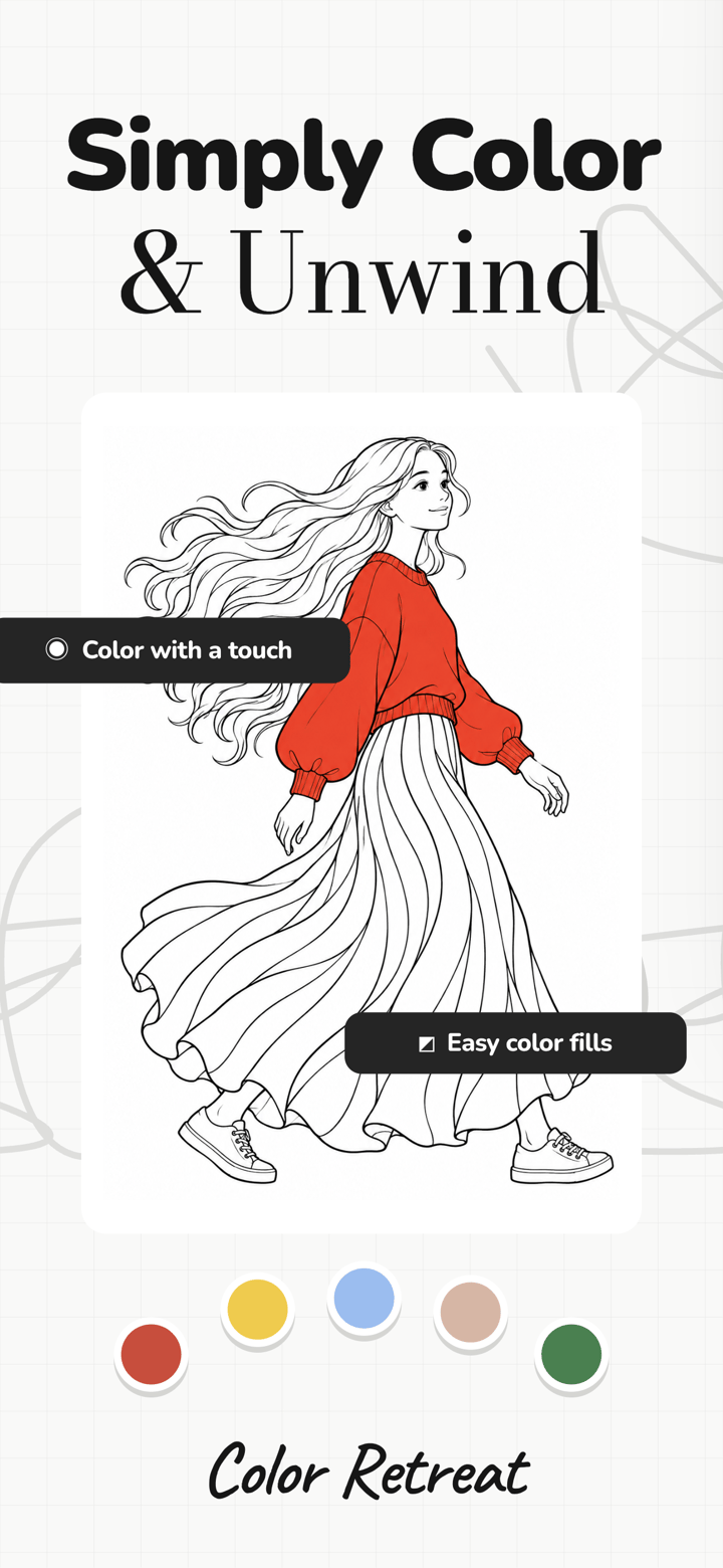 Color Retreat app screenshot template preview, screen 1 of 5, Graphics & Design design