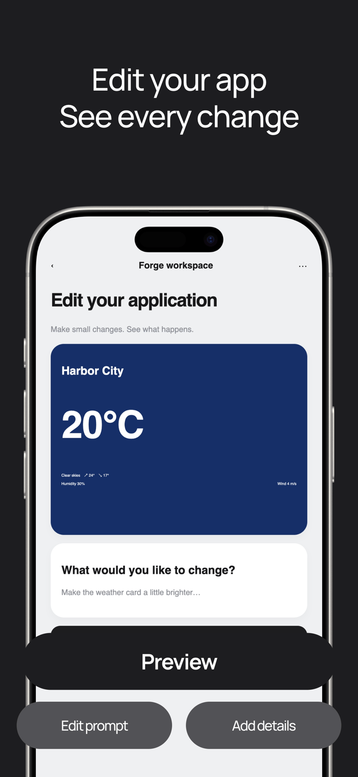 Forge Code app screenshot template preview, screen 4 of 5, Developer Tools design