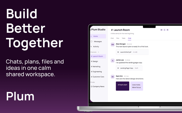 Plum Workspace app screenshot template preview, screen 1 of 5, Productivity design