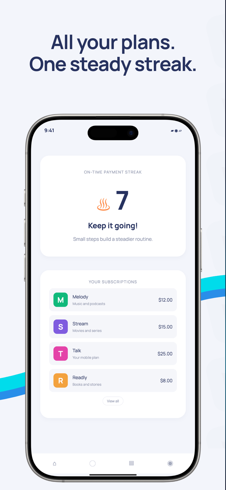 Credit Current Club app screenshot template preview, screen 4 of 5, Finance design