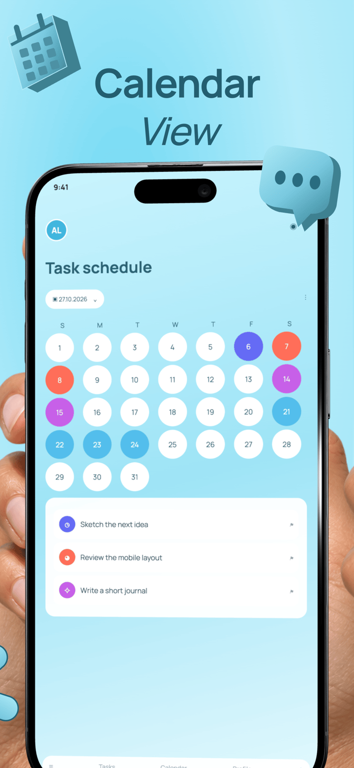 Aqua Tasks app screenshot template preview, screen 2 of 5, Productivity design