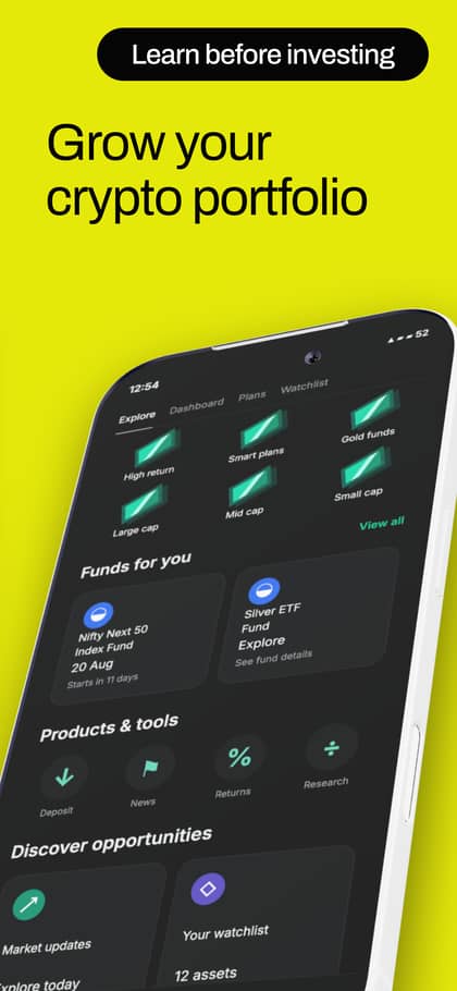 CrypTix app screenshot template preview, screen 4 of 5, Finance design