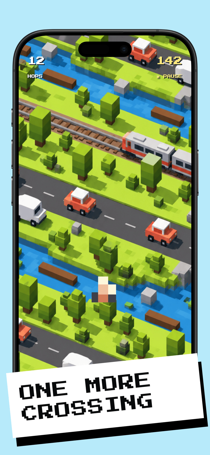 Voxel Hop app screenshot template preview, screen 1 of 5, Games design