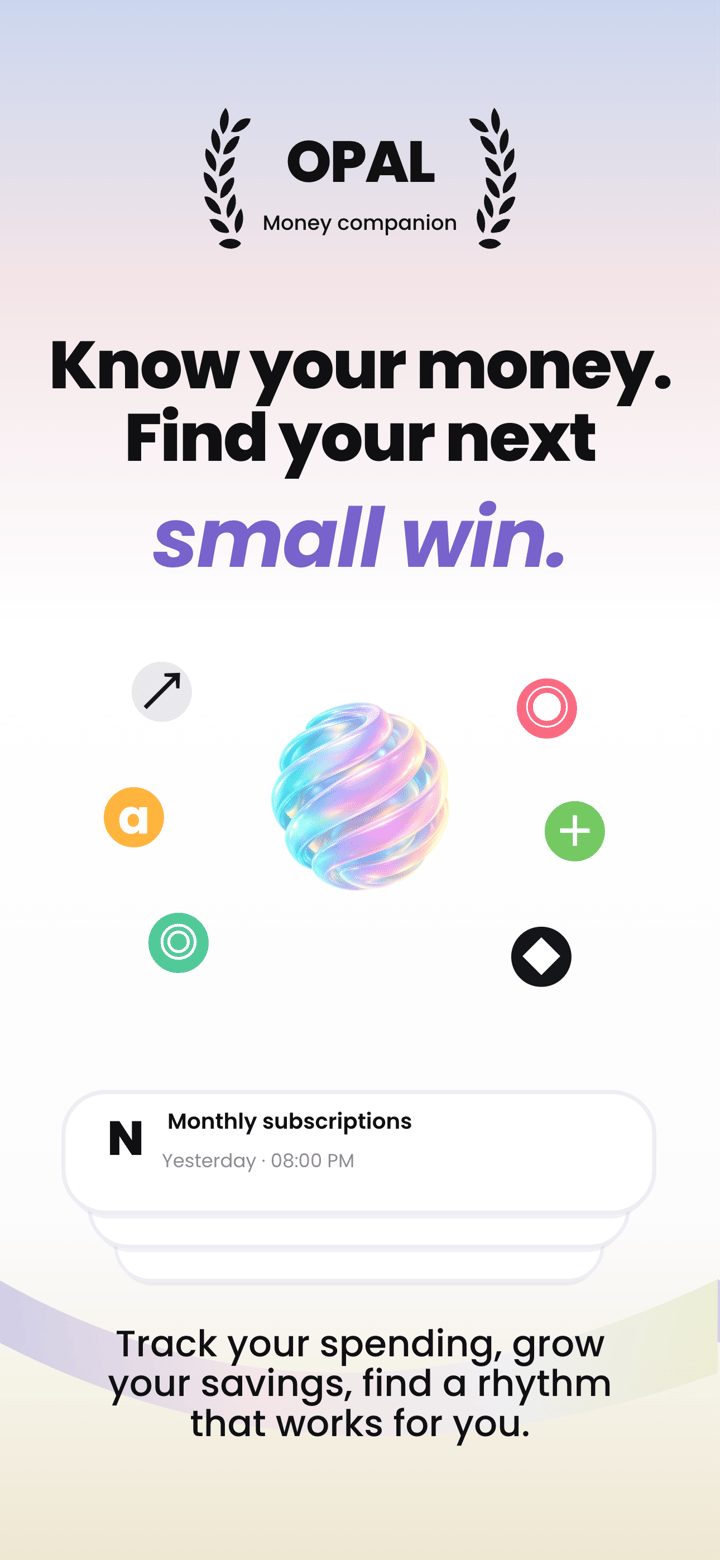 Opal Ledger app screenshot template preview, screen 1 of 5, Finance design