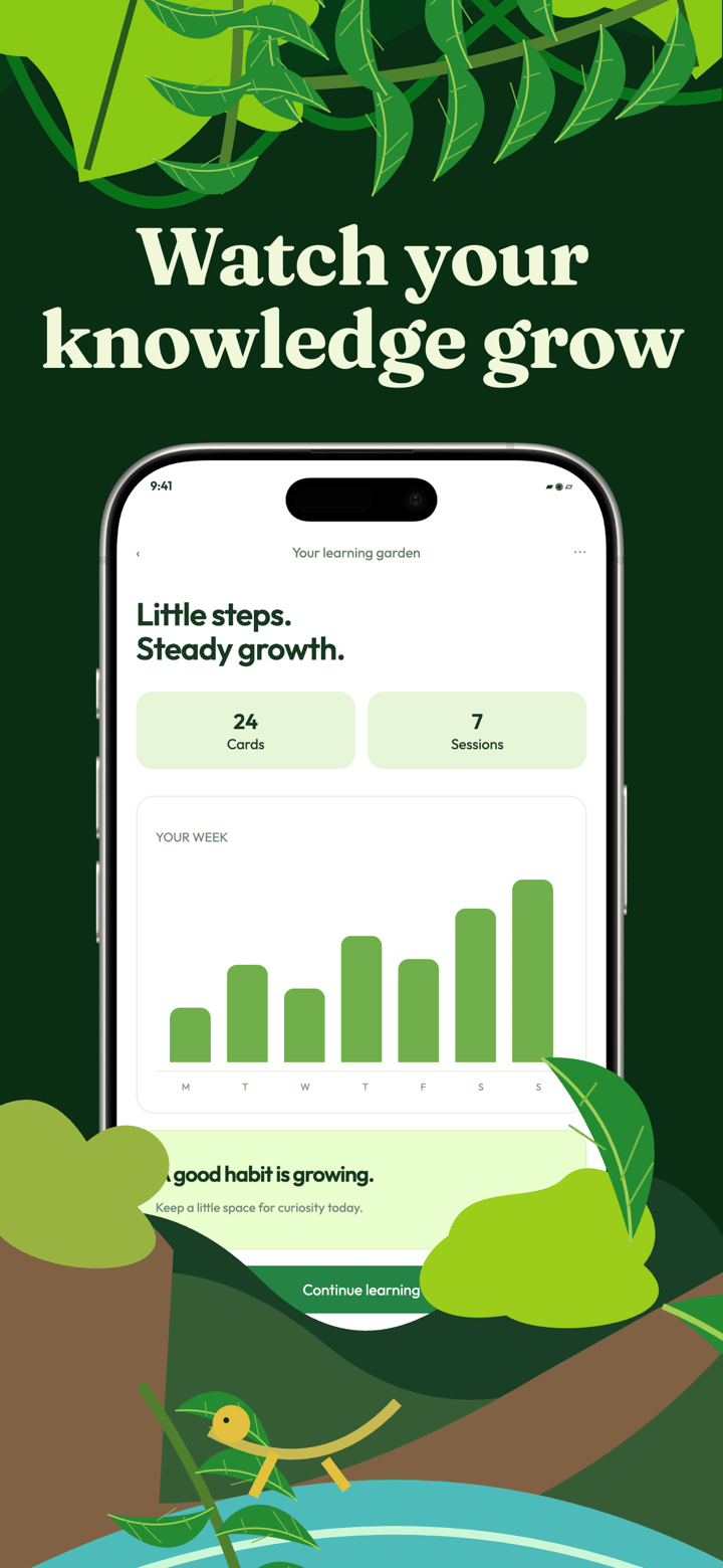 Jungle Recall app screenshot template preview, screen 5 of 5, Education design