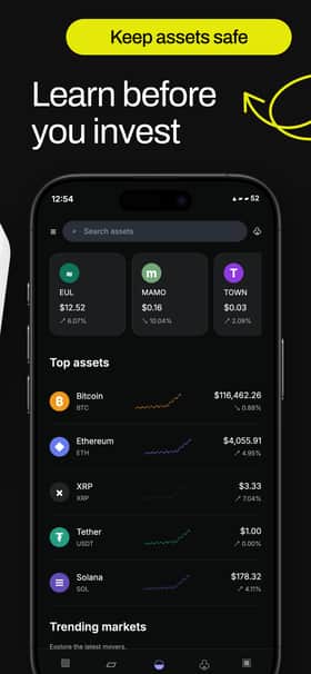 CrypTix app screenshot template preview, screen 5 of 5, Finance design