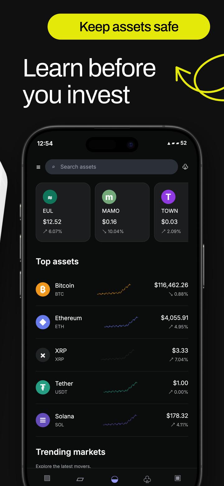 CrypTix app screenshot template preview, screen 5 of 5, Finance design