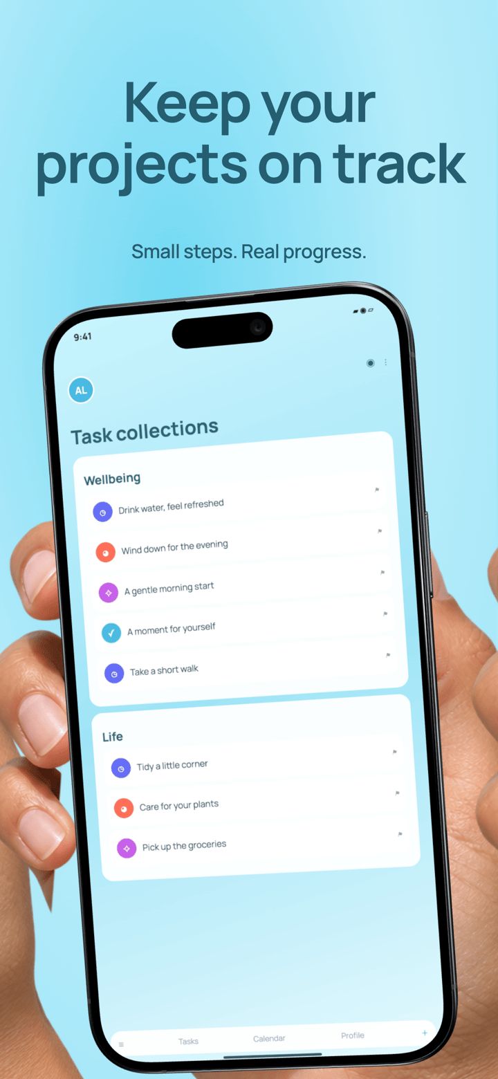 Aqua Tasks app screenshot template preview, screen 3 of 5, Productivity design