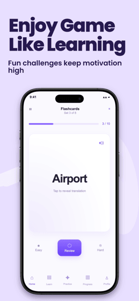 LingoLoop app screenshot template preview, screen 5 of 5, Education design