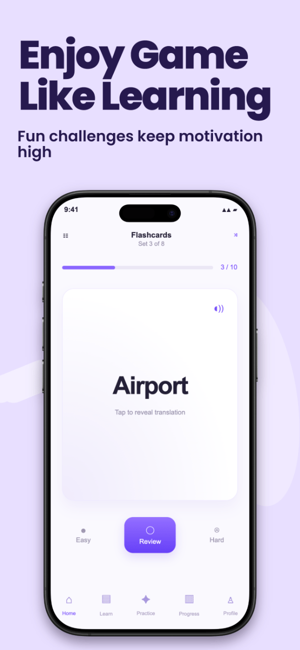 LingoLoop app screenshot template preview, screen 5 of 5, Education design