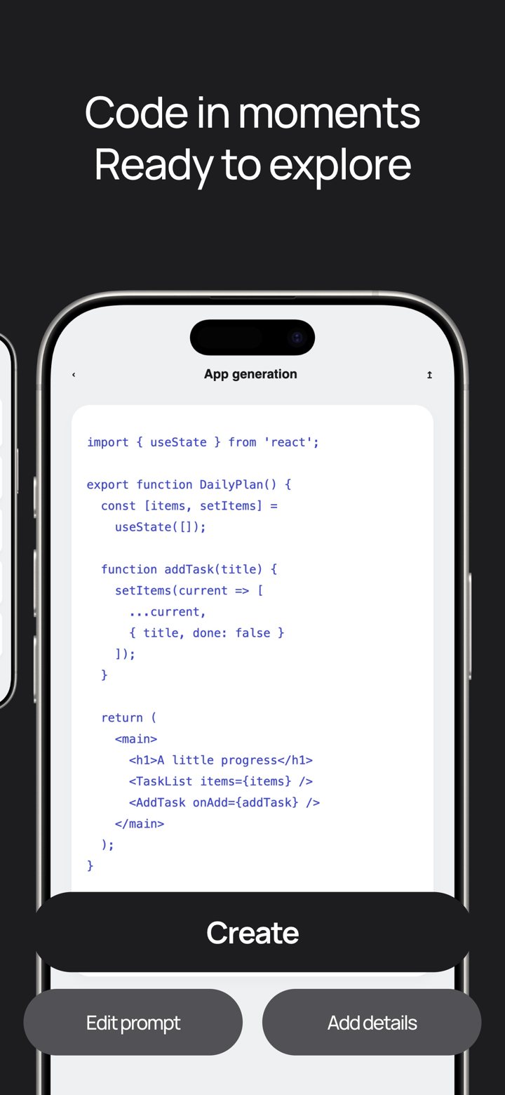 Forge Code app screenshot template preview, screen 3 of 5, Developer Tools design