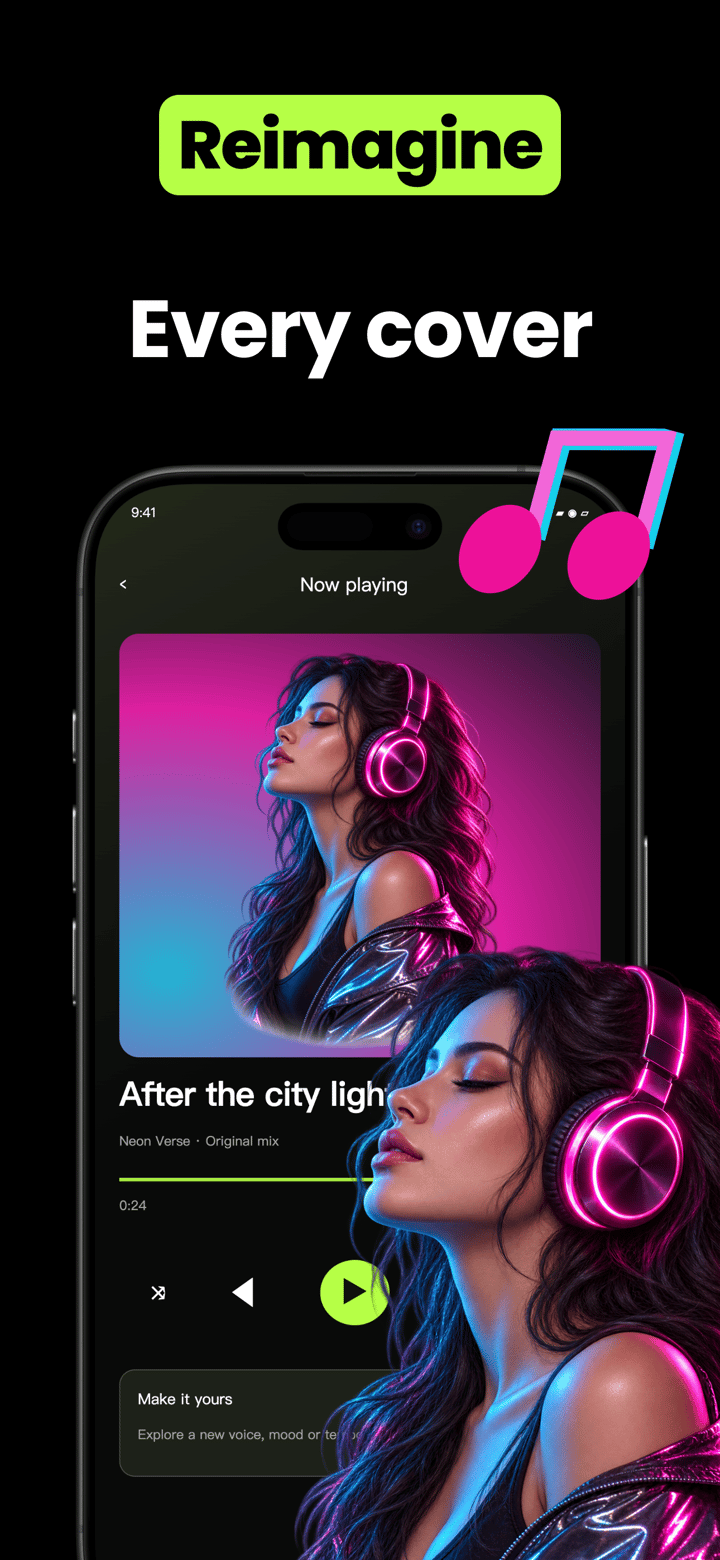 Neon Verse app screenshot template preview, screen 4 of 5, Music design