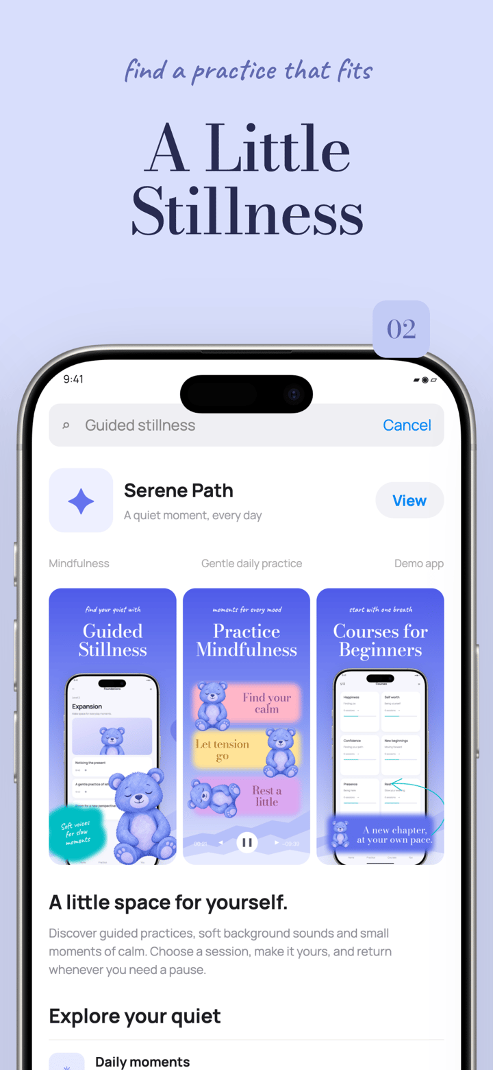Serene Showcase app screenshot template preview, screen 2 of 5, Health & Fitness design
