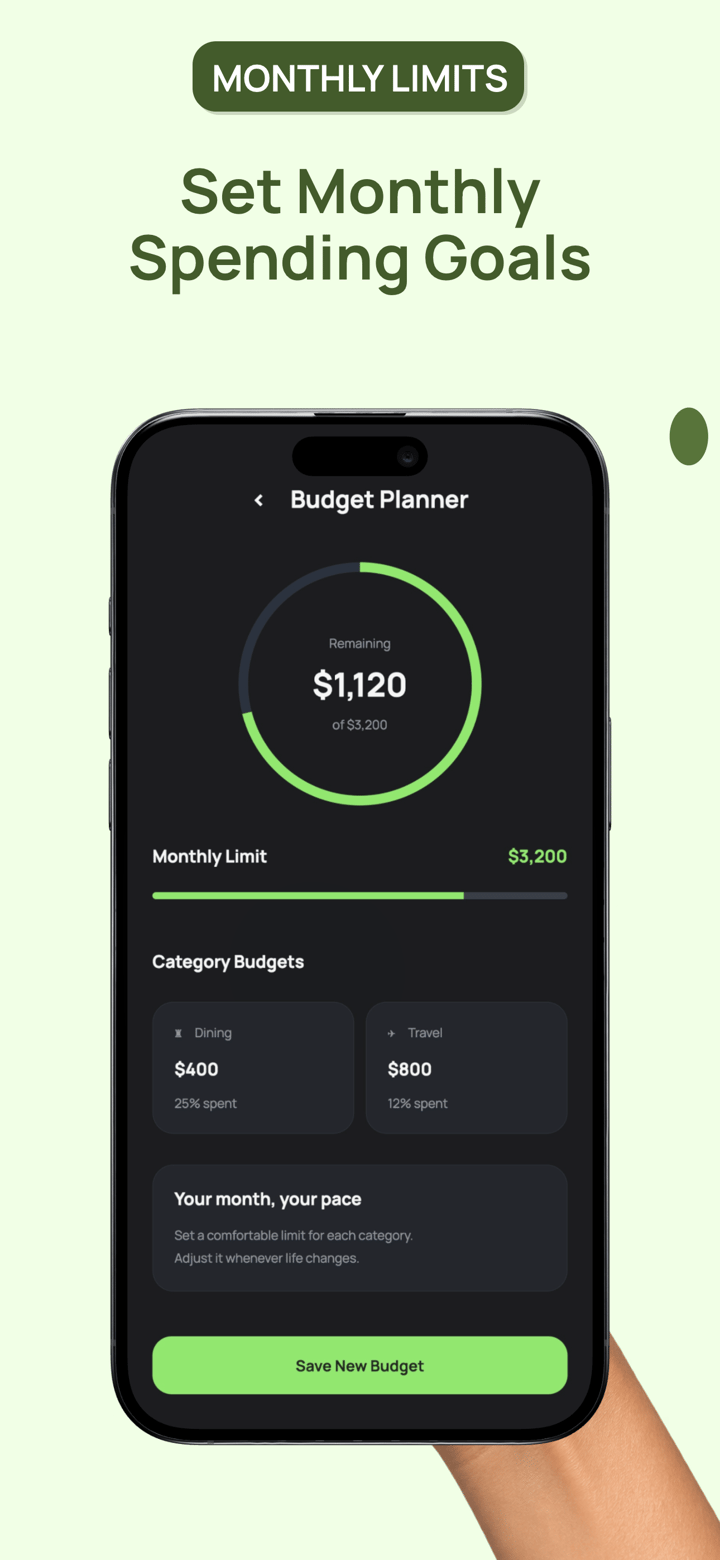 Moss Budget app screenshot template preview, screen 4 of 5, Finance design