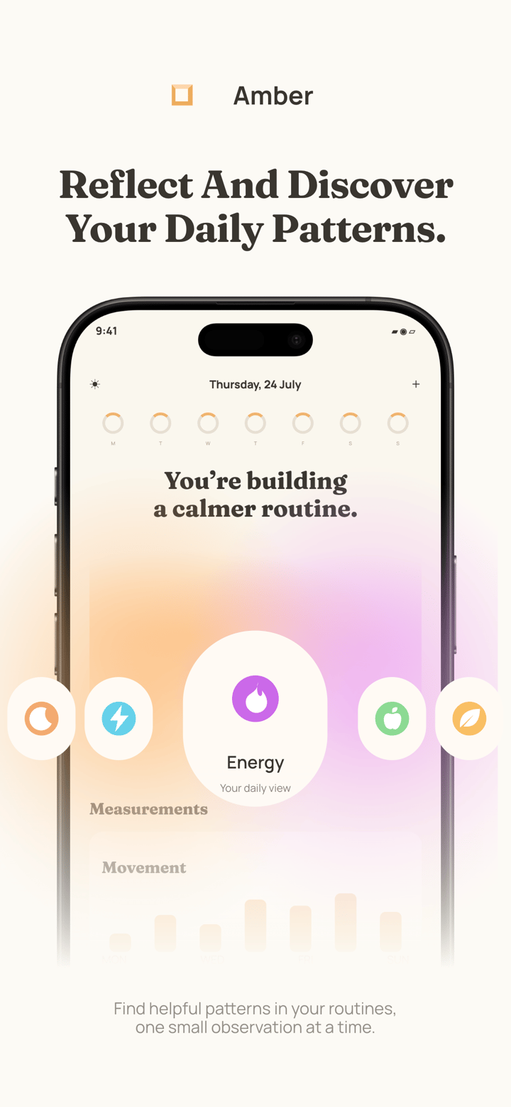 Amber Health app screenshot template preview, screen 2 of 5, Health & Fitness design