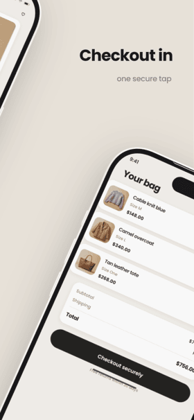 KnitLane app screenshot template preview, screen 4 of 5, Shopping design
