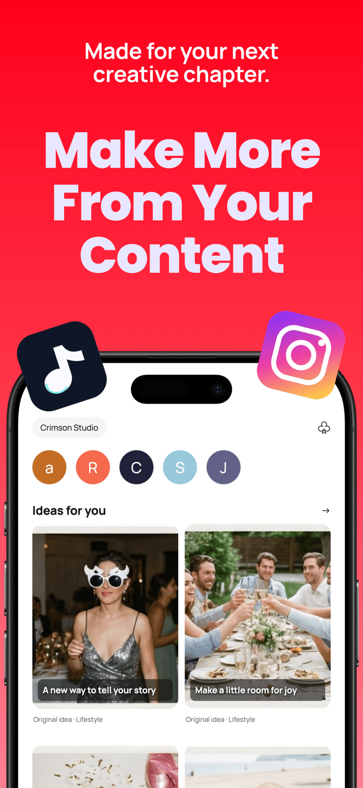 Crimson Creator app screenshot template preview, screen 1 of 5, Productivity design