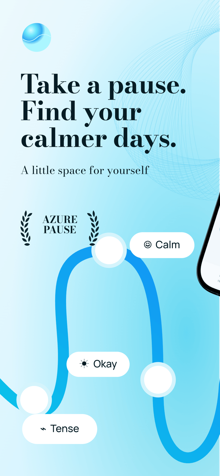 Azure Pause app screenshot template preview, screen 1 of 5, Health & Fitness design