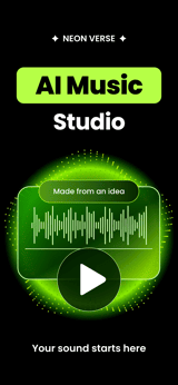 Neon Verse app screenshot template preview, screen 1 of 5, Music design