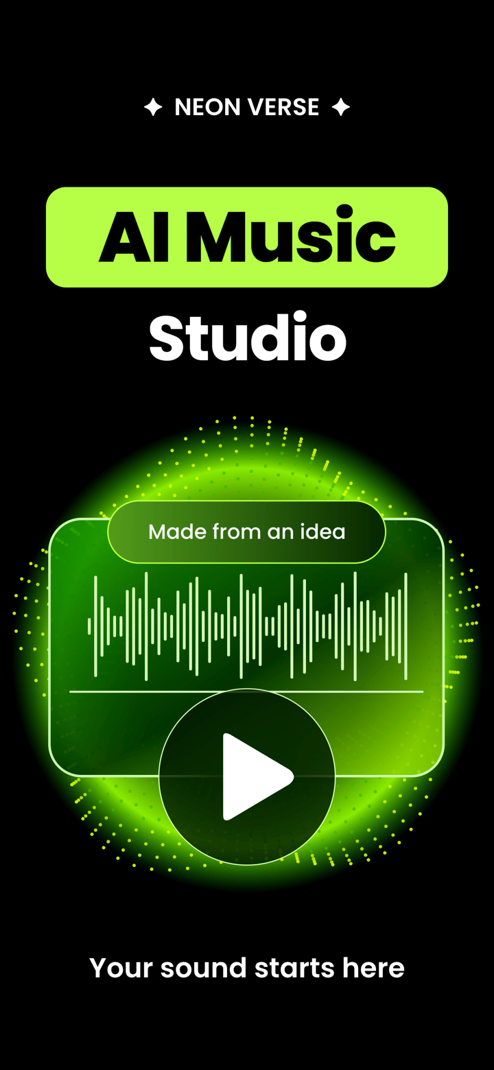 Neon Verse app screenshot template preview, screen 1 of 5, Music design