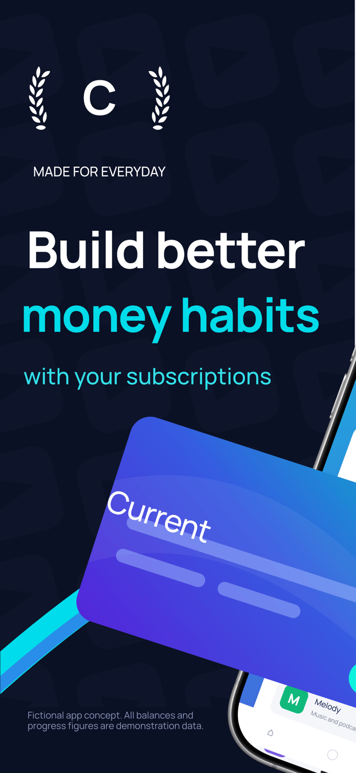 Credit Current Club app screenshot template preview, screen 1 of 5, Finance design