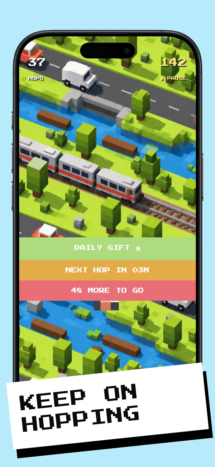Voxel Hop app screenshot template preview, screen 4 of 5, Games design