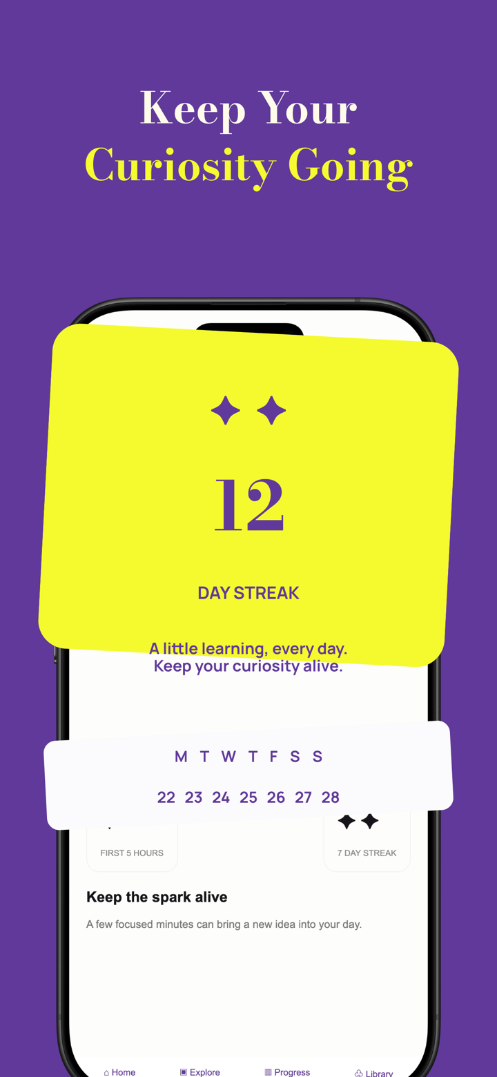 Curio Daily app screenshot template preview, screen 4 of 5, Education design