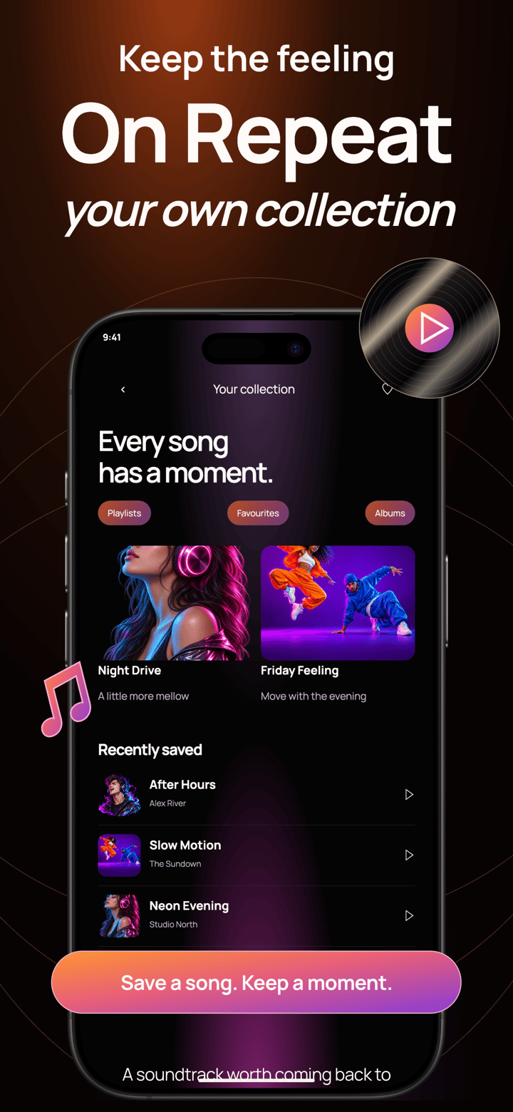 Ember Mix app screenshot template preview, screen 5 of 5, Music design