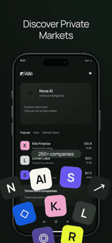 Private Market app screenshot template preview, screen 1 of 5, Finance design