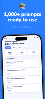 Promptly app screenshot template preview, screen 3 of 5, Productivity design