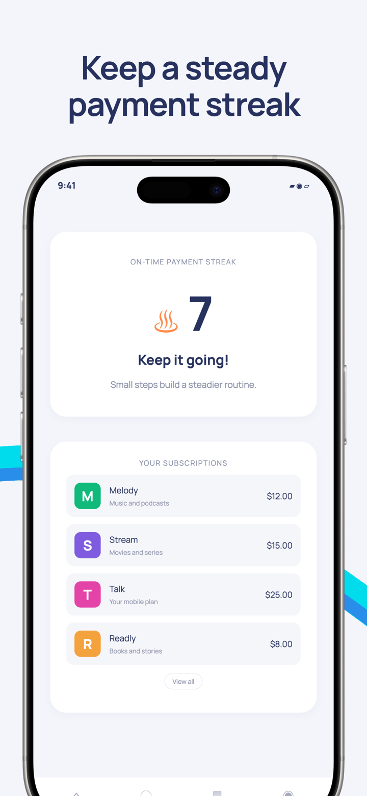 Credit Current app screenshot template preview, screen 5 of 5, Finance design