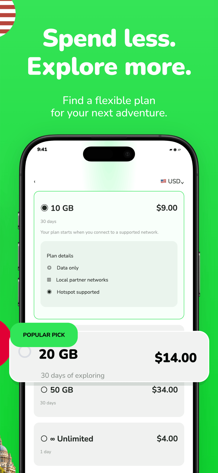 Roam Lime app screenshot template preview, screen 2 of 5, Travel design