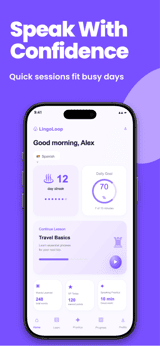 LingoLoop app screenshot template preview, screen 2 of 5, Education design