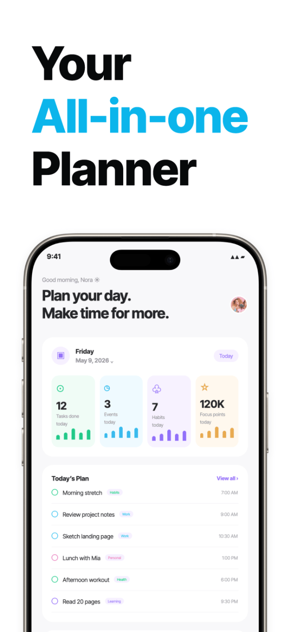DayFlow Planner app screenshot template preview, screen 1 of 5, Productivity design