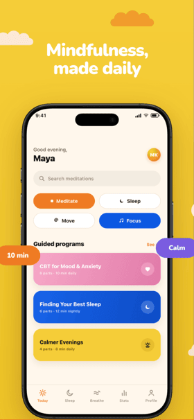 StillMind app screenshot template preview, screen 3 of 5, Health & Fitness design