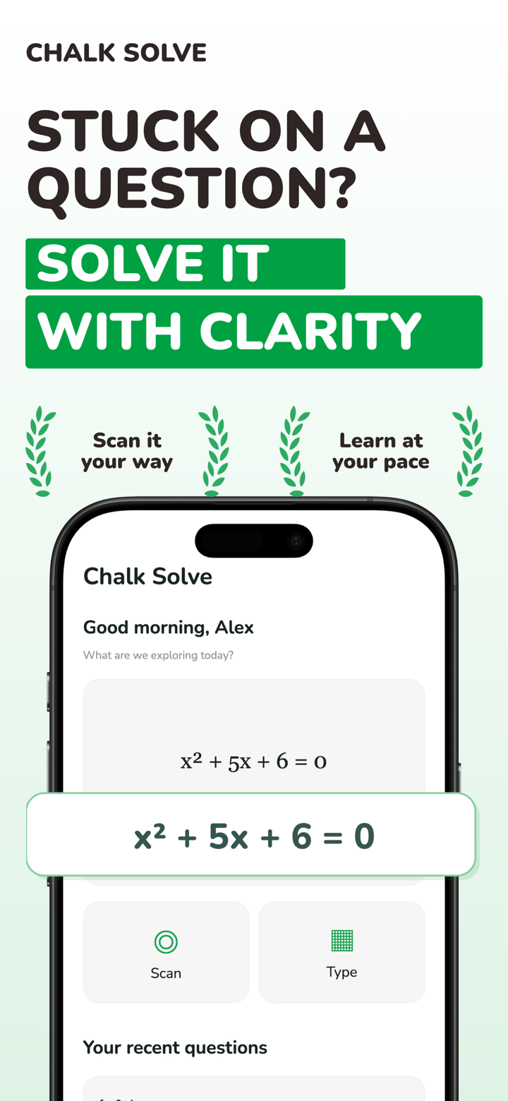 Chalk Solve app screenshot template preview, screen 1 of 5, Education design