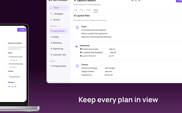 Plum Workspace app screenshot template preview, screen 2 of 5, Productivity design
