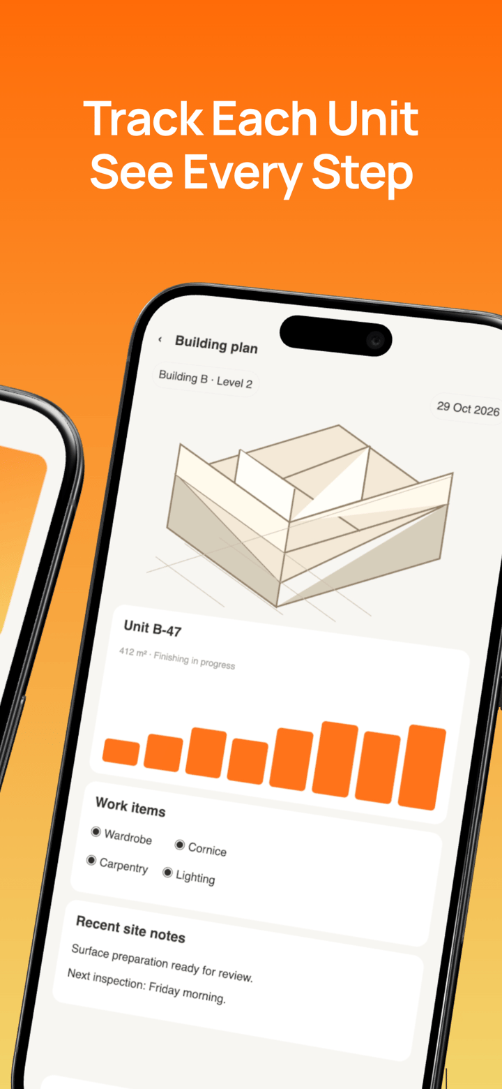 Site Orange app screenshot template preview, screen 3 of 5, Business design