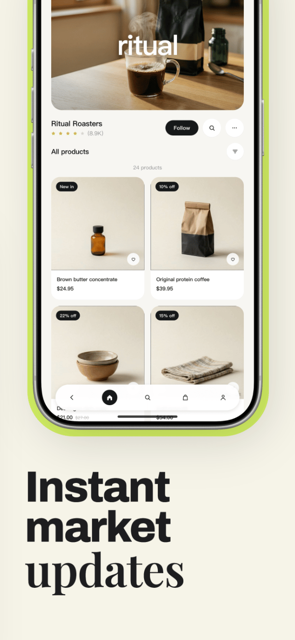Sundry Market app screenshot template preview, screen 5 of 5, Shopping design