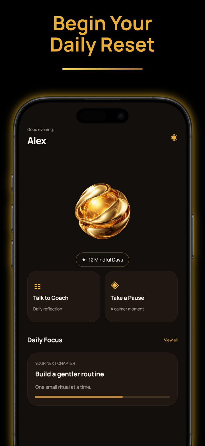 Gilded Reset app screenshot template preview, screen 2 of 5, Health & Fitness design