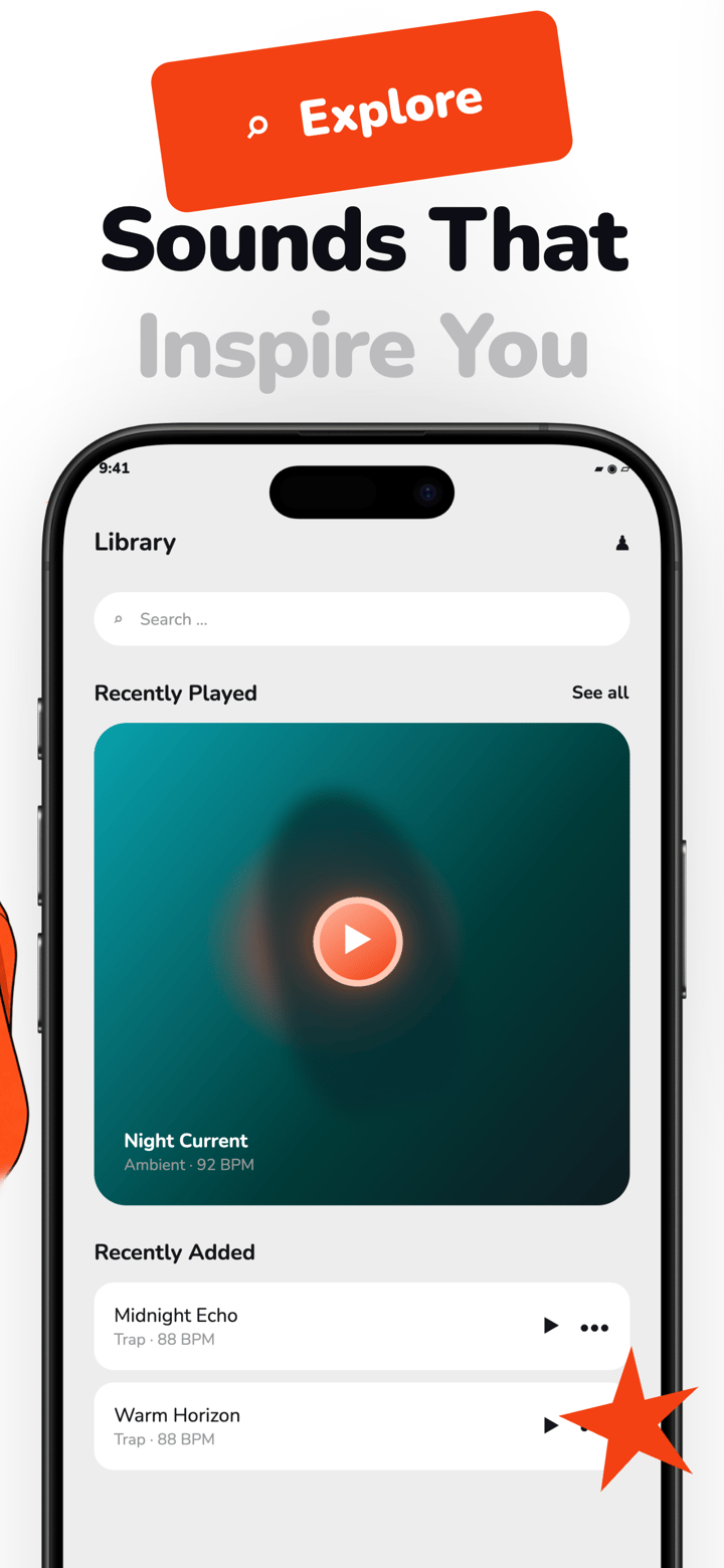 Beat Closeup app screenshot template preview, screen 3 of 5, Music design