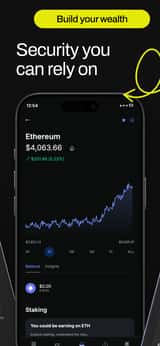 CrypTix app screenshot template preview, screen 3 of 5, Finance design