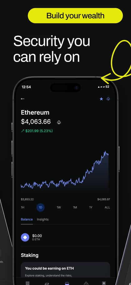 CrypTix app screenshot template preview, screen 3 of 5, Finance design