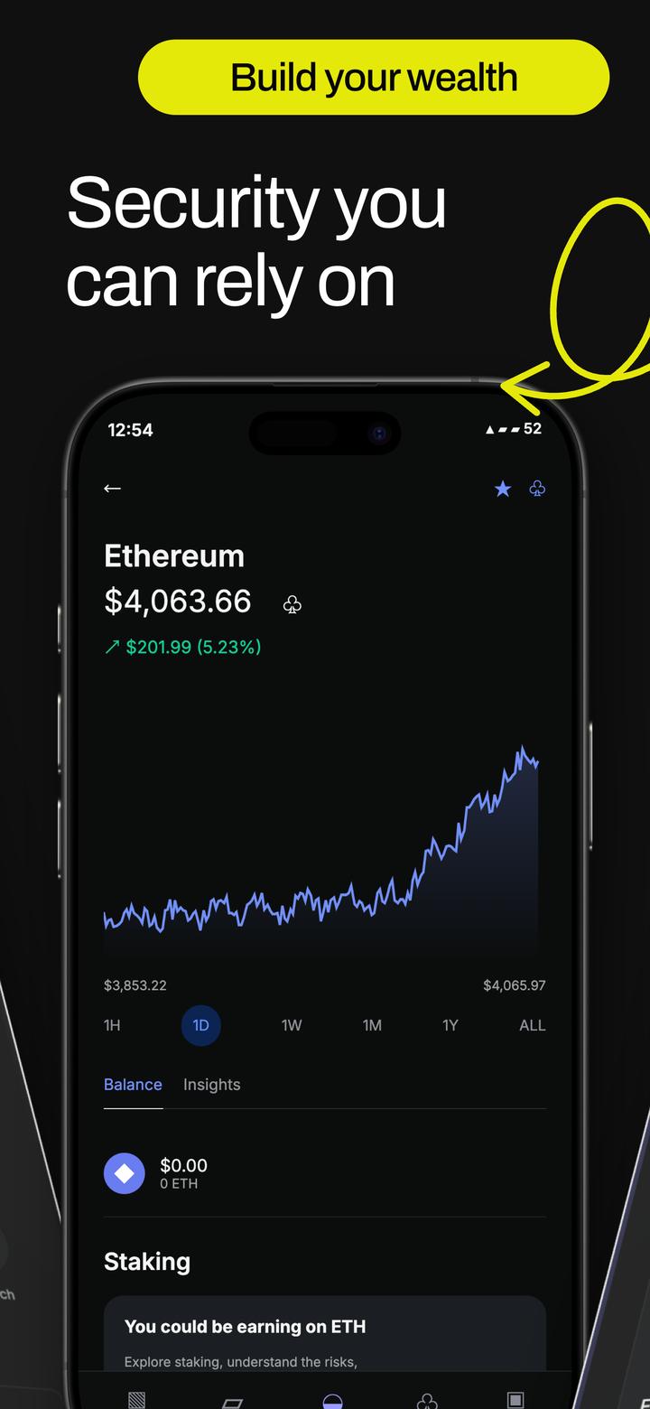 CrypTix app screenshot template preview, screen 3 of 5, Finance design