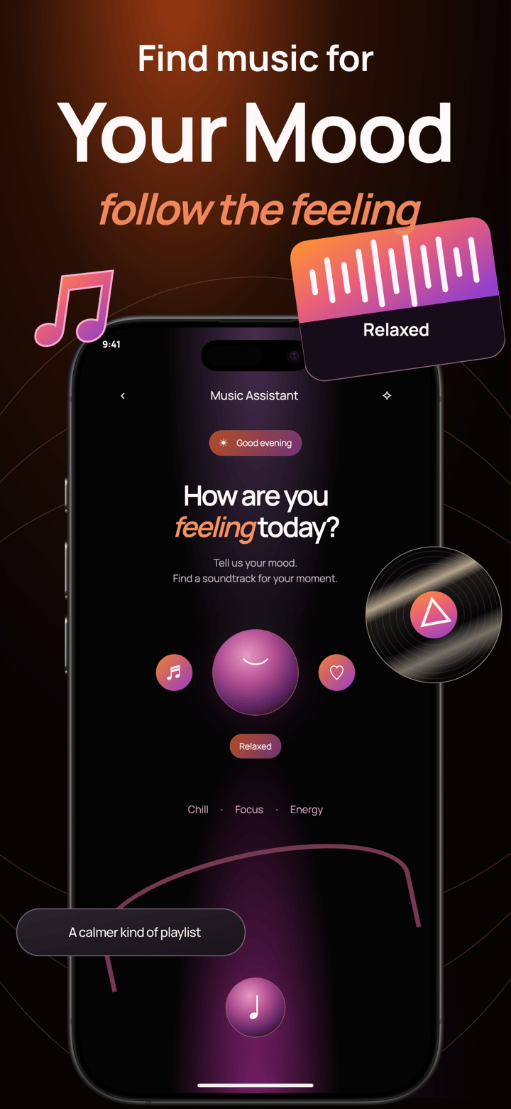 Ember Mix app screenshot template preview, screen 2 of 5, Music design