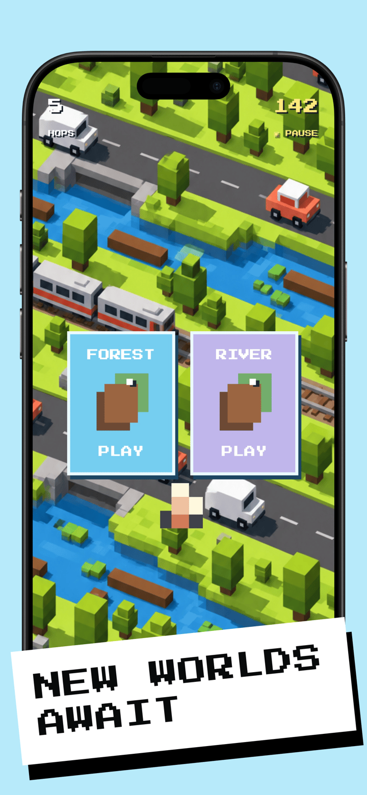Voxel Hop app screenshot template preview, screen 5 of 5, Games design